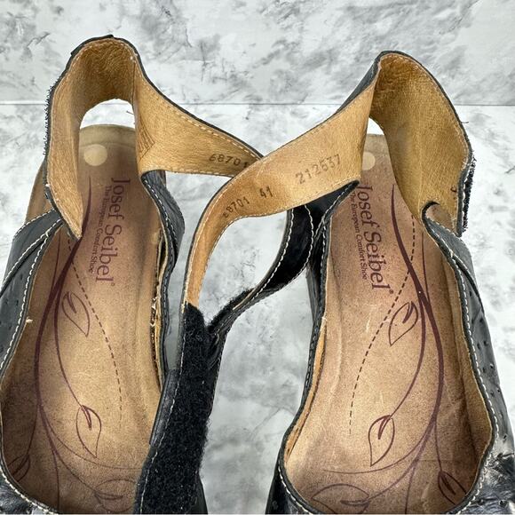 JOSEF SEIBEL Women’s Sz 41 Wedge Velcro Black Leather Sandals - Picture 7 of 13